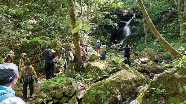 権現滝へ立ち寄る参加者の画像