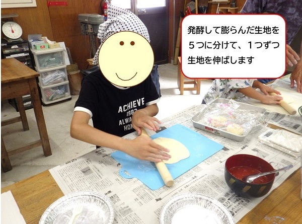 小分けにした生地を伸ばす様子