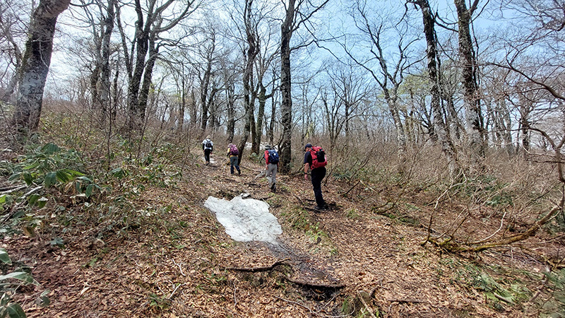 水場付近の登山道に残る雪の様子