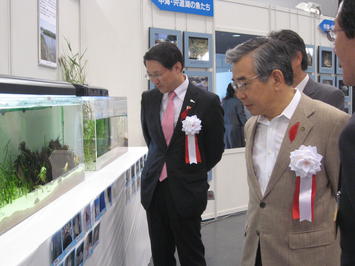 中海・宍道湖の生き物展示を見学する知事