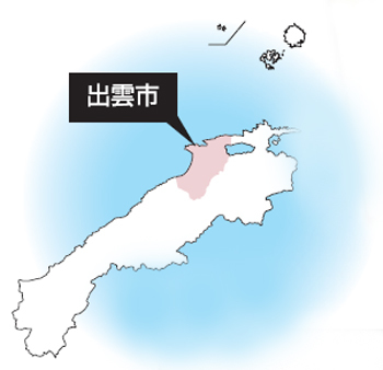 島根県の地図に出雲市の位置を示している地図