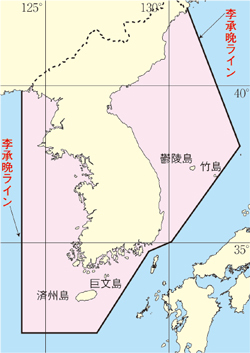 竹島問題の発端「李承晩ライン」の地図