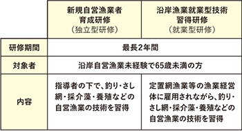 各研修制度の期間・対象者・内容の表