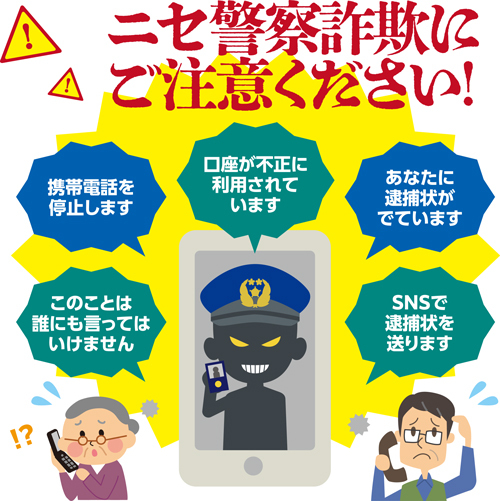 ニセ警察詐欺のイメージイラスト