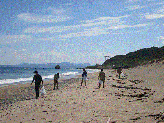 海岸でのごみ拾いの様子