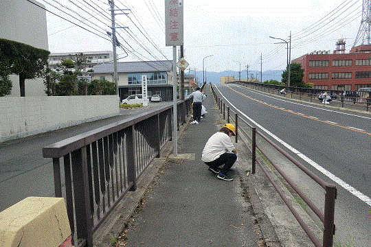 跨線橋でのごみ拾いの様子