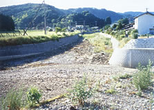 平成6年の渇水状況写真。写真は、隠岐郡隠岐の島町の八尾川と銚子川合流地点、渇水により川に水がない。