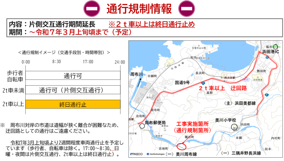 片側交互通行延長のお知らせ