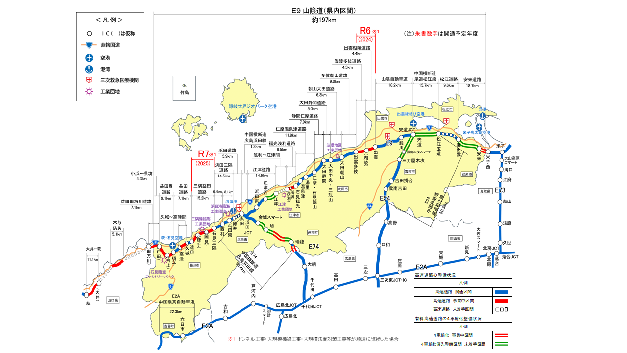 島根県内の山陰道の整備状況