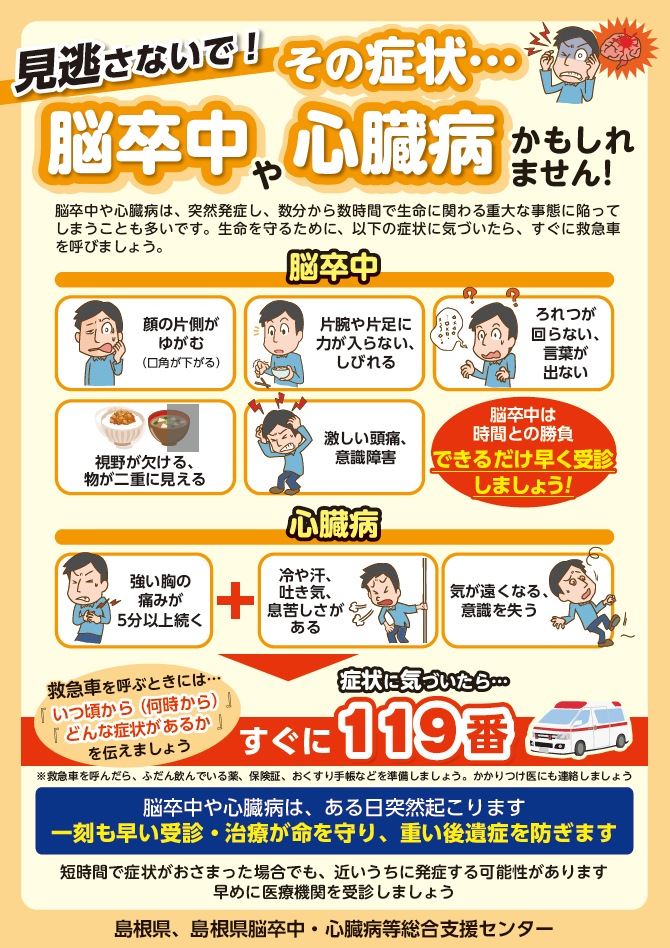 「その症状脳卒中や心臓病かもしれません」啓発チラシ表面