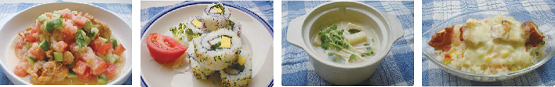 「応用編・コンビニレシピ」から揚のおろし和え、巻き寿司風おにぎり、豆乳鍋、チキンドリアの写真